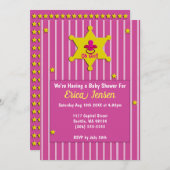 イエロースターズ&おしゃぶり女の子シャワー 招待状 (正面/裏面)