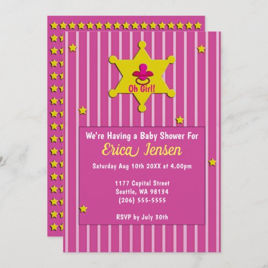 イエロースターズ&おしゃぶり女の子シャワー 招待状 (正面/裏面)