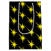 イエロースターズ、雪片ブラックパターンギフト ミディアムペーパーバッグ (裏面)