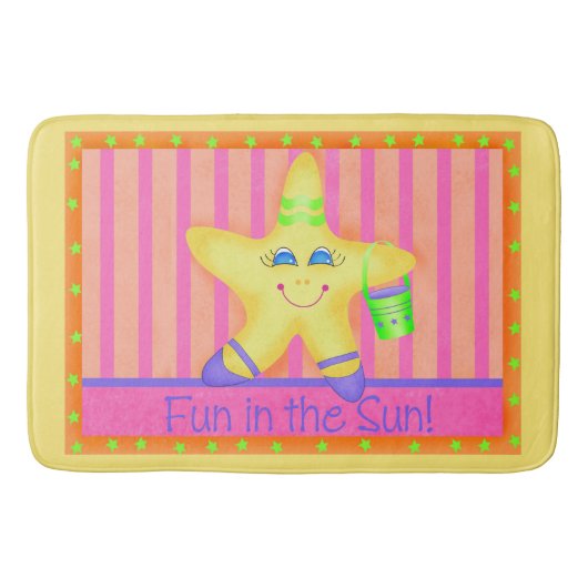 イエロースターフィッシュおもしろいインサンビーチカスタムマット バスマット (正面)