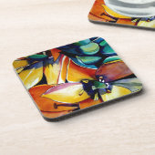 イエロースターベツレヘムの花の水彩画アート コースター (左側)