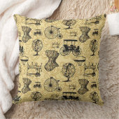 イエロースチームパンクパターン装飾用クッション クッション (ブランケット)