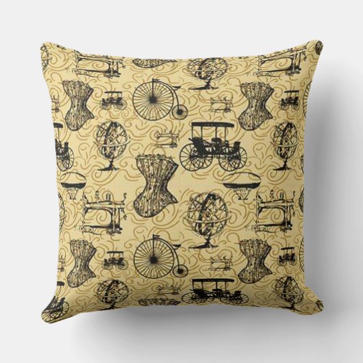 イエロースチームパンクパターン装飾用クッション クッション (裏面)