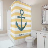 イエローストライプとブルーいかり シャワーカーテン (インサイチュ)