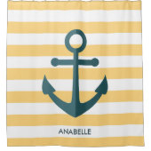 イエローストライプとブルーいかり シャワーカーテン (正面)