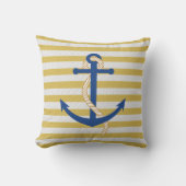 イエローストライプの航海の装飾用クッションブルーいかり クッション (正面)