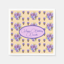 イエローストライプシャビーシックフローラサービエットナプキンス