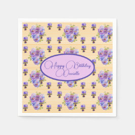 イエローストライプシャビーシックフローラサービエットナプキンス スタンダードカクテルナプキン