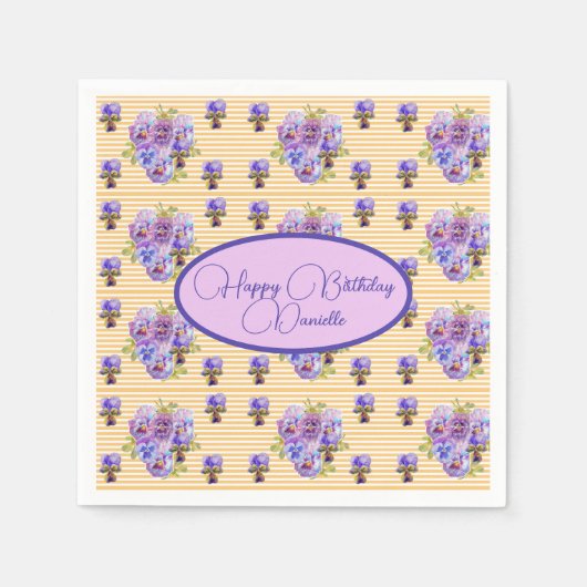 イエローストライプシャビーシックフローラサービエットナプキンス スタンダードカクテルナプキン (正面)