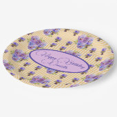 イエローストライプシャビーシックフローラ誕生日 ペーパープレート (アングル)