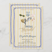 イエローストライプビーチ熱帯ブライダルシャワー 招待状 (正面/裏面)