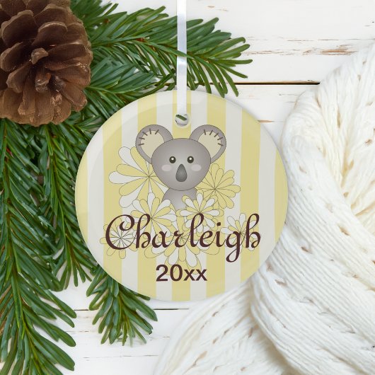 イエローストライプベビーかわいいコアラキッズ ガラスオーナメント