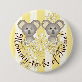 イエローストライプベビーかわいいコアラスママと双子のbe 缶バッジ (正面)