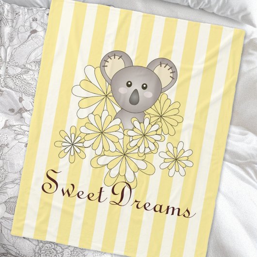 イエローストライプベビーかわいいコアラベキッズ フリースブランケット