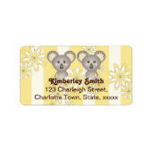 イエローストライプベビーコアラツインキッズ差出人住所 ラベル (正面)