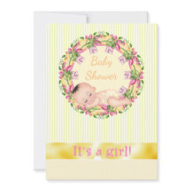 イエローストライプ睡眠赤ちゃんシャワー招待状