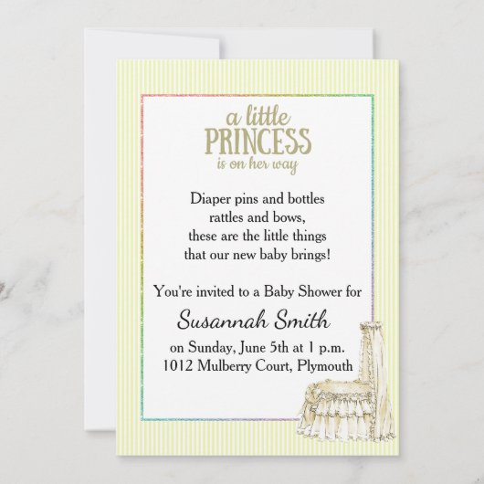 イエローストライプ睡眠赤ちゃんシャワー招待状 招待状 (裏面)