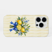 イエローストライプ ブルーボウ レモンブーケ iPhoneケース (裏面横)