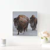 イエローストーンのバイソン スクエア壁時計 (ホーム)