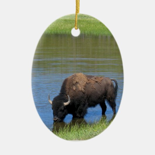 イエローストーンのバッファローの記念品 セラミックオーナメント (正面)