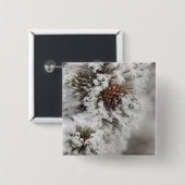 イエローストーンの冬にハリネズミの松のコーン 缶バッジ (正面&裏面)