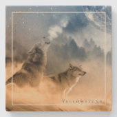 イエローストーンの砂岩コースターのオオカミおよび月 ストーンコースター (正面)