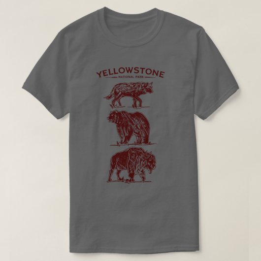 イエローストーンの野生動物ビンテージ スケッチ Tシャツ (デザイン正面)
