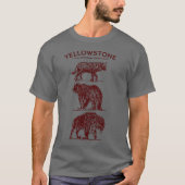 イエローストーンの野生動物ビンテージ スケッチ Tシャツ (正面)