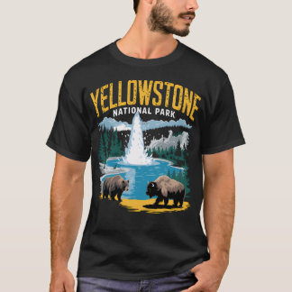 イエローストーンアメリカ国立公園オオカミバイソン熊 Tシャツ