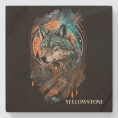 イエローストーンウルフサンドストーンコースター ストーンコースター (正面)