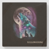 イエローストーンウルフサンドストーンコースター ストーンコースター (正面)