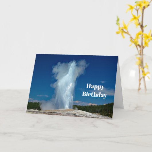 イエローストーンオールド忠実な景観写真誕生日 カード (黄色い花)