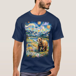 イエローストーンカラフルランドスケープビンテージ動物クマ Tシャツ