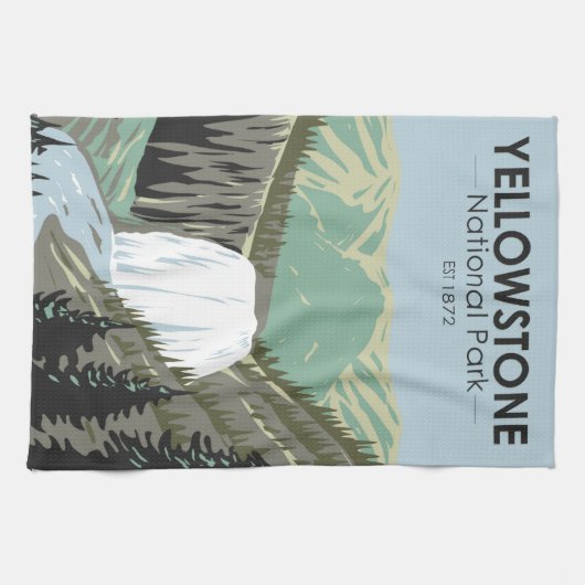 イエローストーンナショナルパークギボン滝ヴィンテージ キッチンタオル (横)