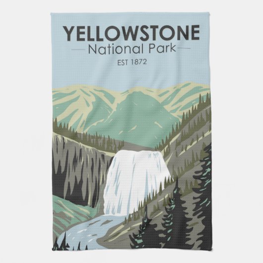 イエローストーンナショナルパークギボン滝ヴィンテージ キッチンタオル (縦)