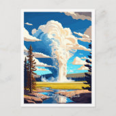 イエローストーンナショナルパークトラベルイラストレーション ポストカード (正面)