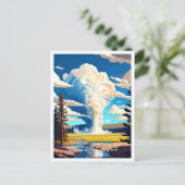 イエローストーンナショナルパークトラベルイラストレーション ポストカード (スタンド正面)