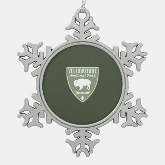 イエローストーンナショナルパークビソン スノーフレークピューターオーナメント (正面)