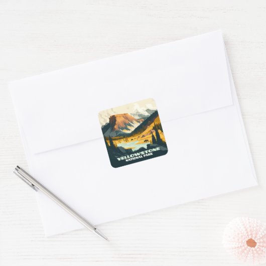 イエローストーンナショナルパークワイオミンマウンテンズレトロ スクエアシール (封筒)