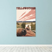 イエローストーンバイソンシーン キャンバスプリント (インサイチュ (ウッドフロア))