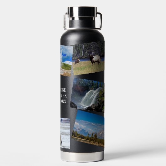 イエローストーンバケーション8写真パーソナライズ文字 ウォーターボトル (背面)