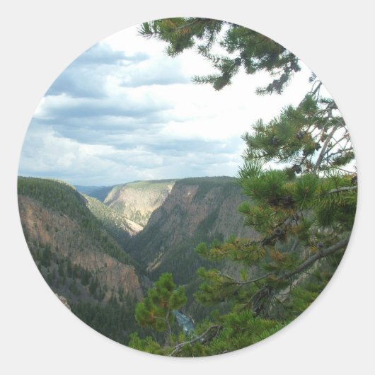 イエローストーンフォトグラフィー、水の滝、木を示す… ラウンドシール (正面)