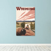 イエローストーンリバーバイソンヴィンテージ旅行ポスター キャンバスプリント (インサイチュ (ウッドフロア))