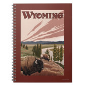 イエローストーンリバーバイソンヴィンテージ旅行ポスター ノートブック (正面)