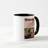 イエローストーンリバーバイソンヴィンテージ旅行ポスター マグカップ (正面右)