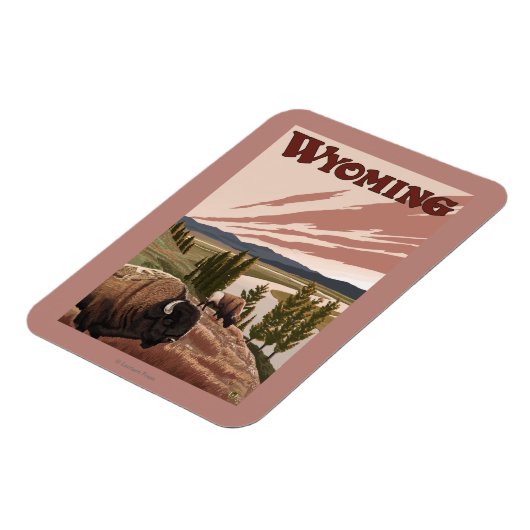 イエローストーンリバーバイソンヴィンテージ旅行ポスター マグネット (左側)