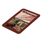 イエローストーンリバーバイソンヴィンテージ旅行ポスター マグネット (左側)