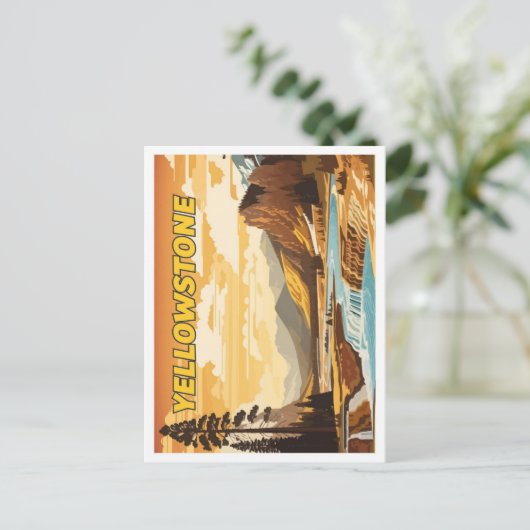 イエローストーンヴィンテージアートトラベルイラストレーション ポストカード (スタンド正面)