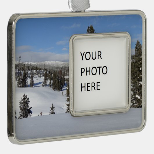 イエローストーン冬の風景写真 シルバープレートフレームオーナメント (右)