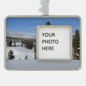 イエローストーン冬の風景写真 シルバープレートフレームオーナメント (正面)
